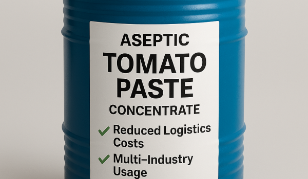 Aseptic tomato paste in blue drum