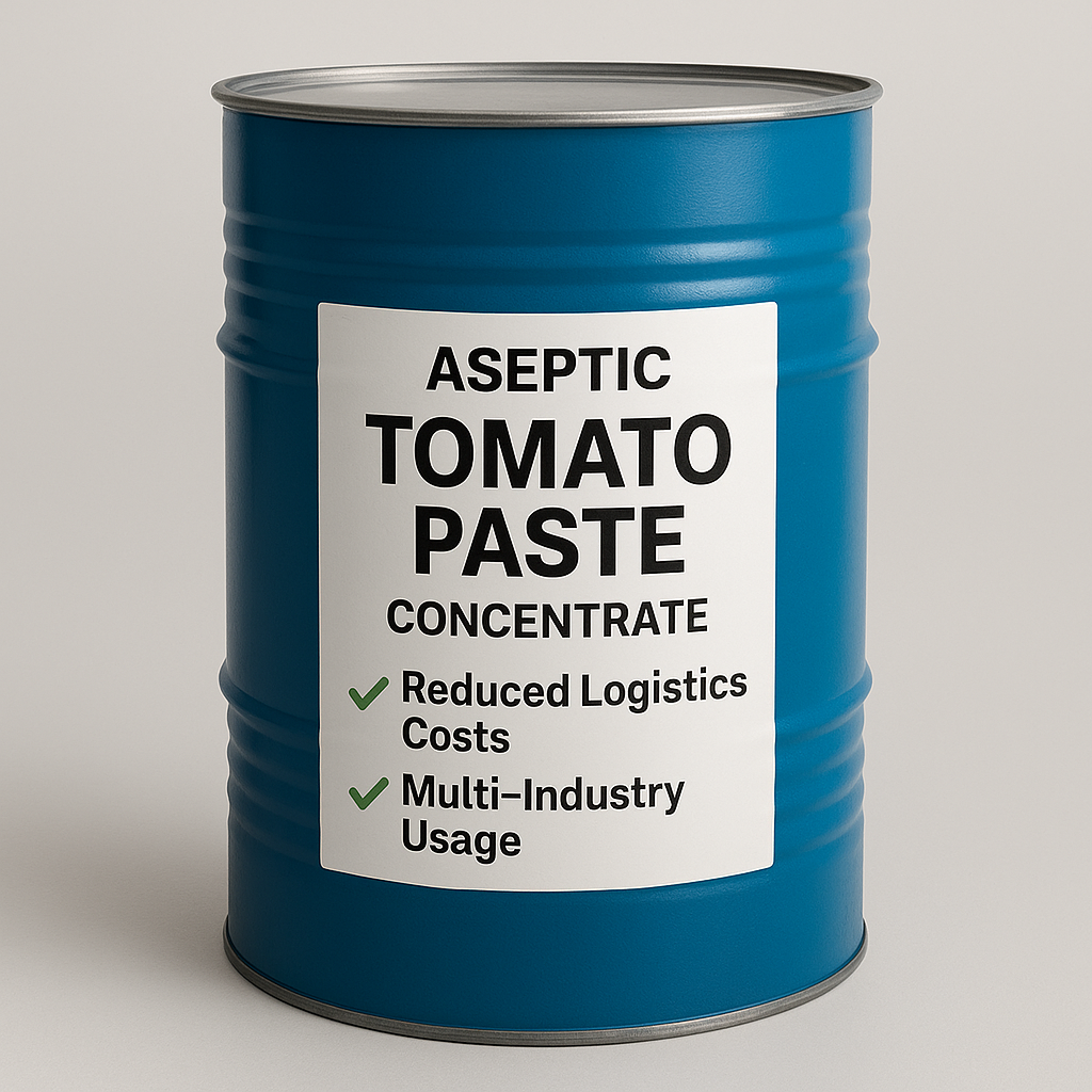 Aseptic tomato paste in blue drum