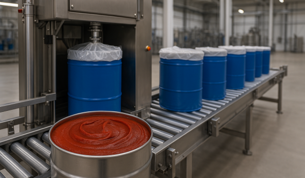 Modern aseptic tomato paste export facility with sterile packaging drums