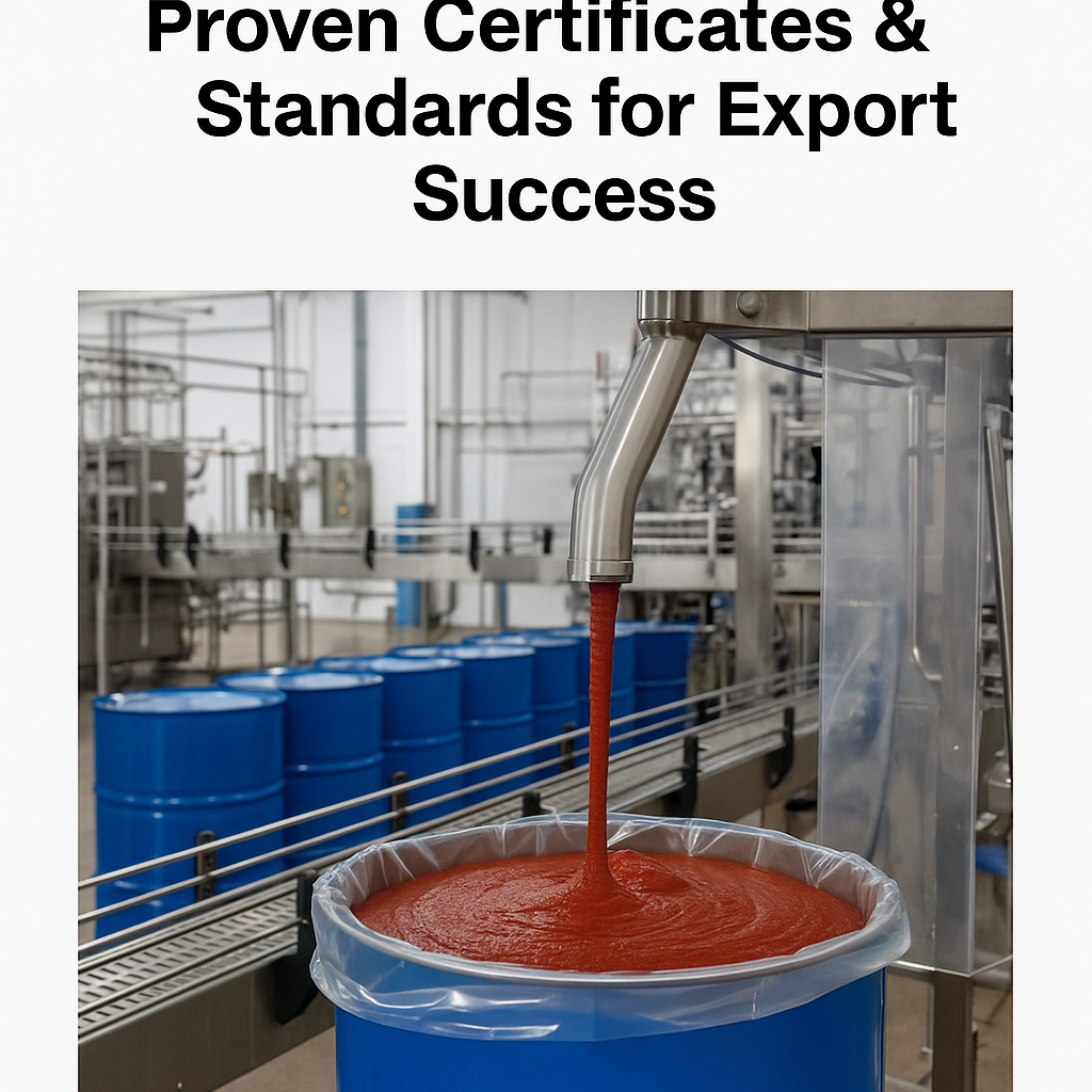 ![Aseptic Tomato Paste Certificates and Standards](your-image-url.jpg){alt="Aseptic Tomato Paste Certificates and Standards"}