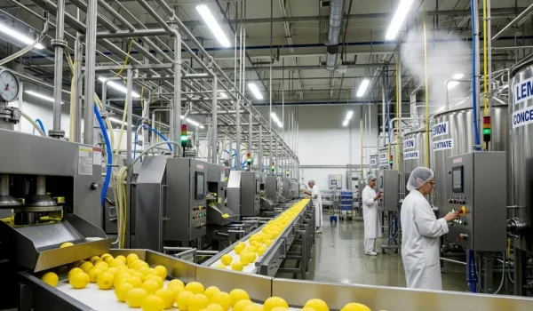Lemon Juice Concentrate Production Line – TOMEXA factory, aseptic packaging in 265 kg drums for global export